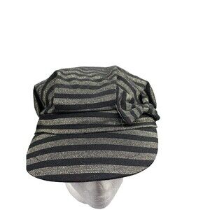 SCALA Pronto Black with metallic Gold Stripes Women Cabbie Newsboy Hat One Size